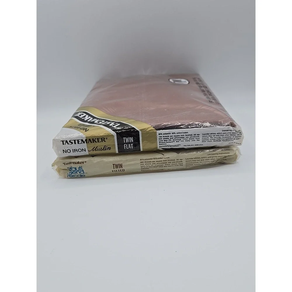 2 Set Vtg Tastemaker NEW NOS Twin Fitted + Flat‎ Sheets - Floral & Brown